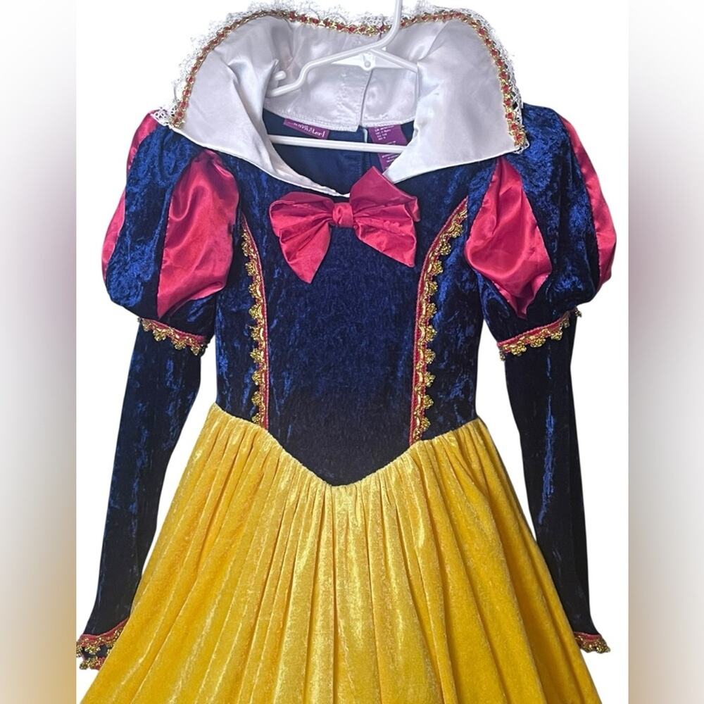 Princess Costume Dress Up Snow White Velvet Blue Yellow Long Hoop Skirt Girl 7/8 - Picture 2 of 10
